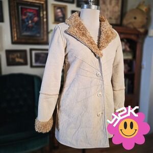 Rosy Love's Corduroy Jacket Faux Fur Trim Vintage Y2K Sherpa Lined Boho Coat S